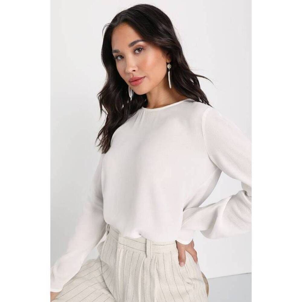 Lulus Essentially Effortless White Long Sleeve Top - Size XS